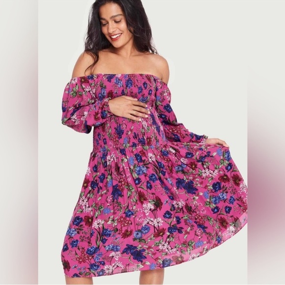 HATCH Women’s Smocked Long Sleeve Floral Maternity Dress, Size 3/Large